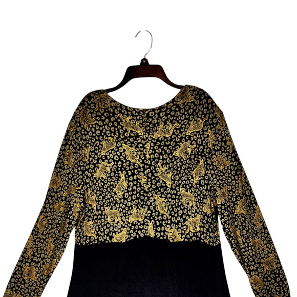 Vtg Joseph Ribkoff Maxi Dress 14 Womens Metallic Gold Cheetahs‎ Leopards Black - Picture 11 of 12